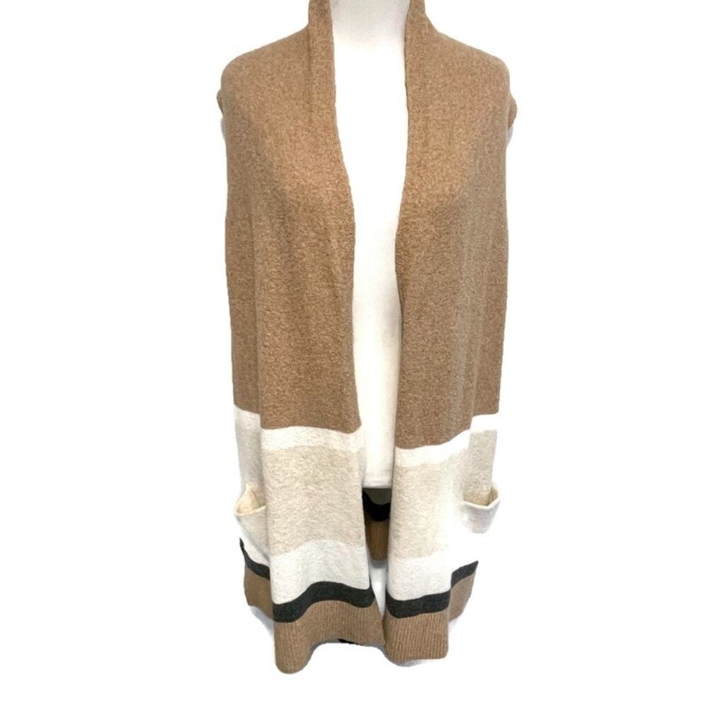 LOFT Colorblock Open Vest Cardigan Women's XS Camel Tan & Cream Topper